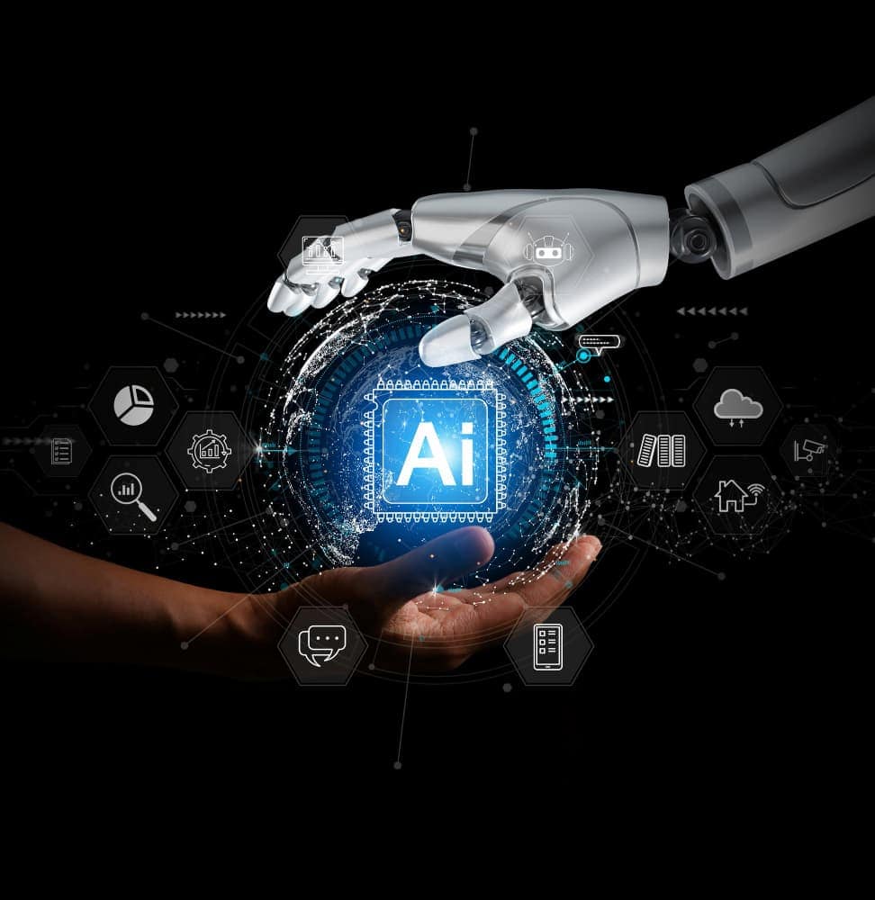Futuristic AI and robotic technology for cloud services and automation.